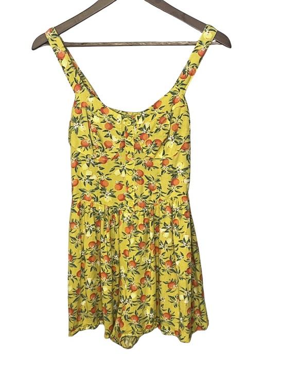 wild fable Pants - Wild Fable Romper Yellow with Orange Fruit Print, Feminine, Fitted, Cute, Small
